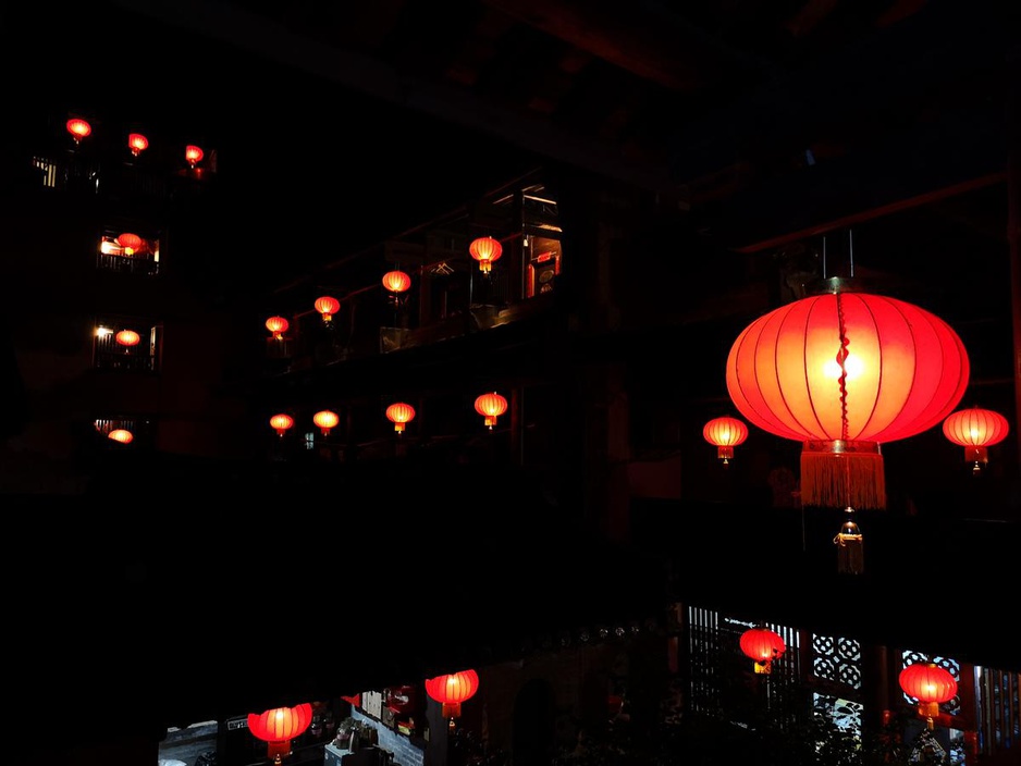 Tulou Fuyulou Changdi Inn Red Lanterns in the Night