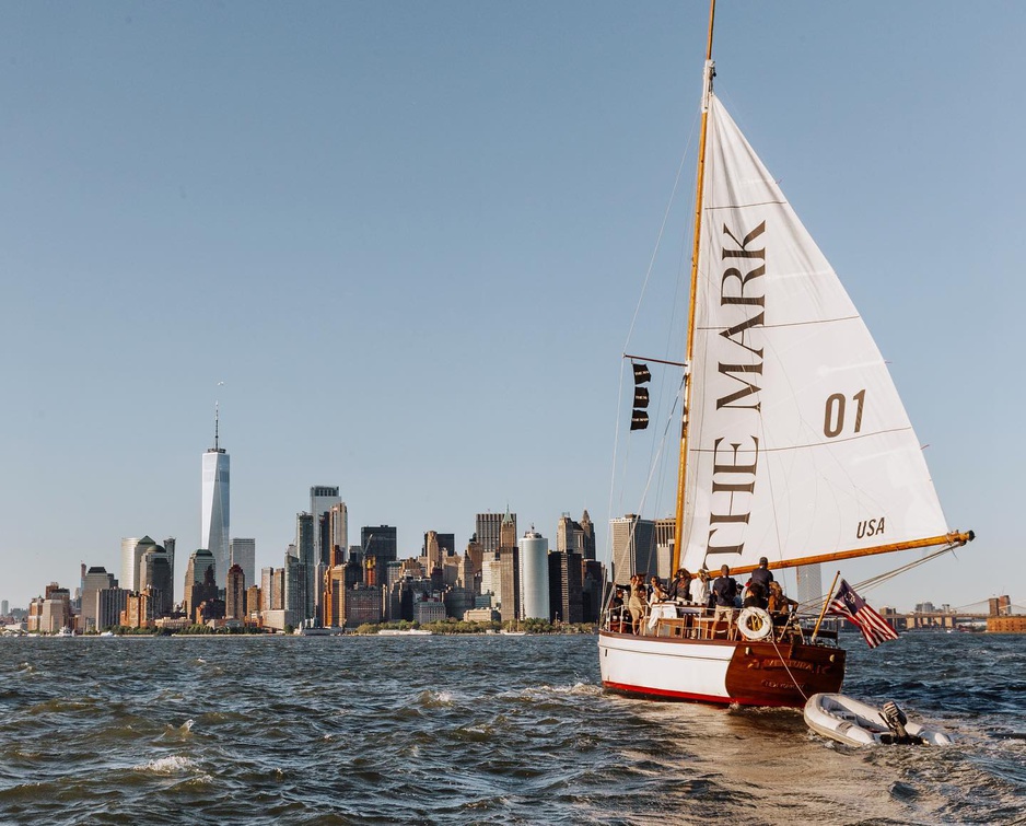 The Mark Sailboat On River Hudson With New York Panorama