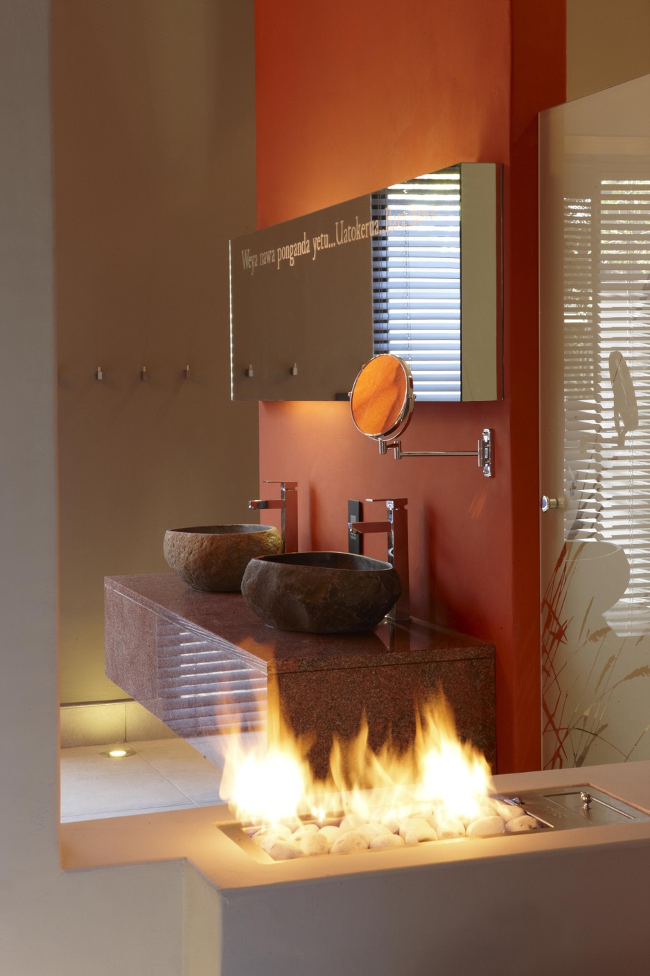 Fireplace in bathroom