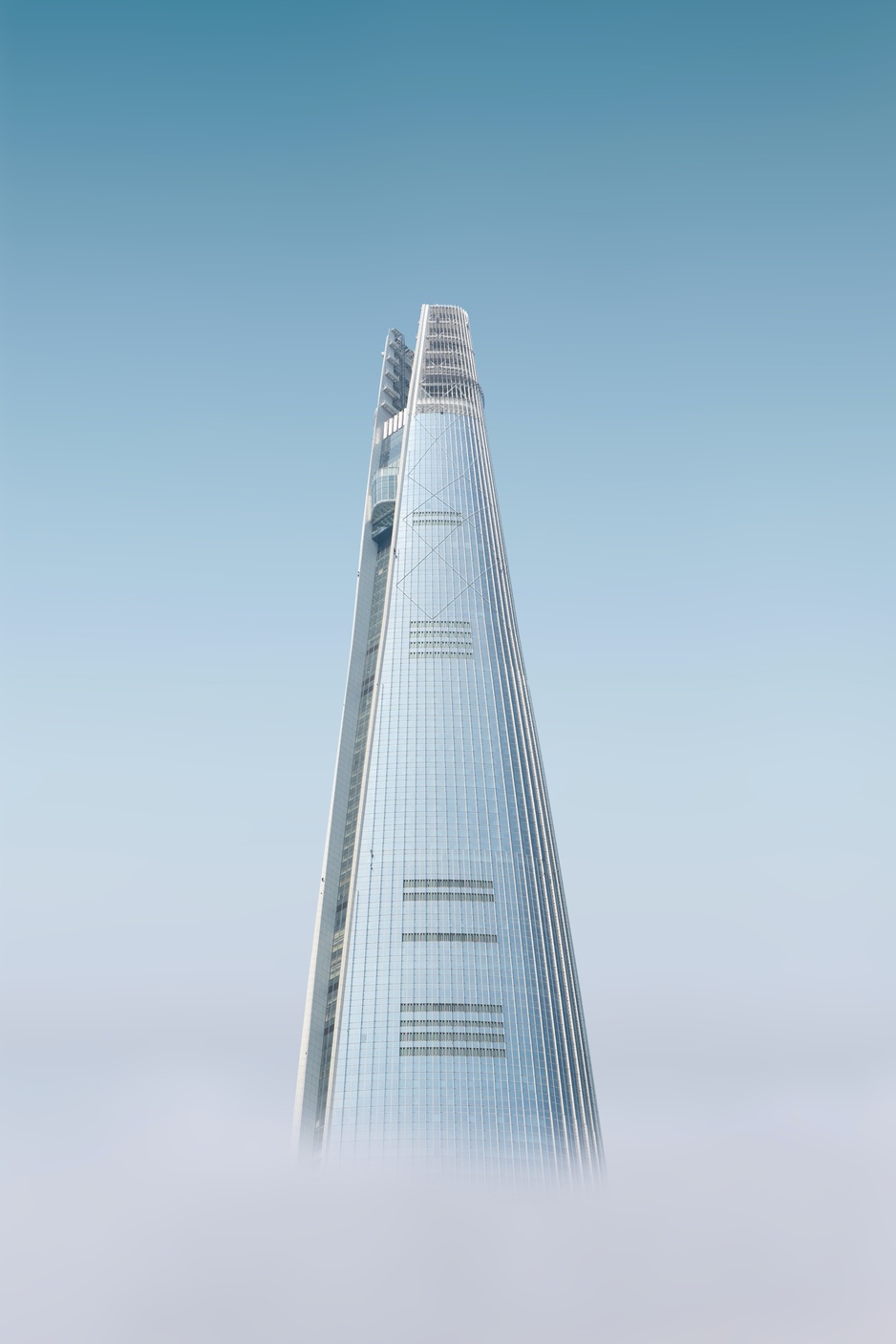 Lotte World Tower's Elegant Facade Above The Clouds