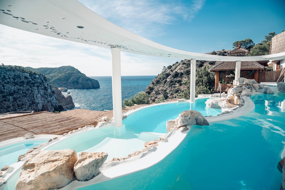 Hacienda Na Xamena, Ibiza Cascading Pool Overlooking the Mediterranean Sea