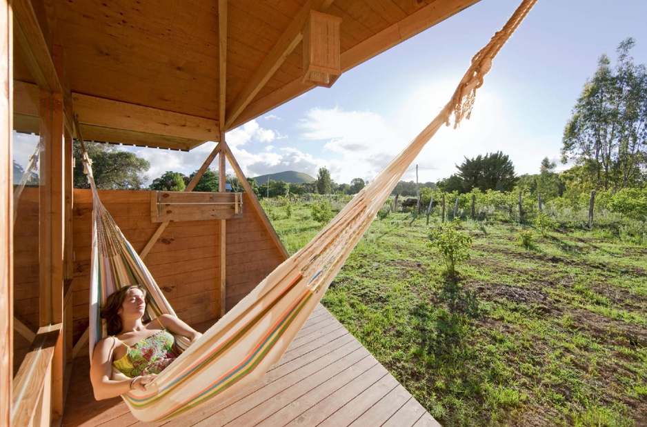 Girl in a hammock at Morerava Cottages on Easter Island