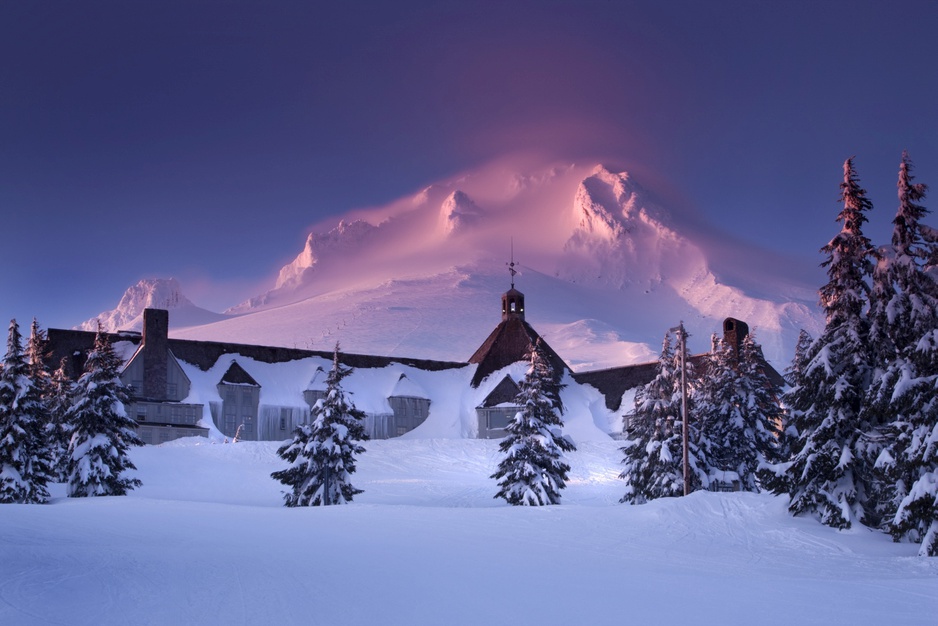 Timberline Lodge Exterior Under Snow