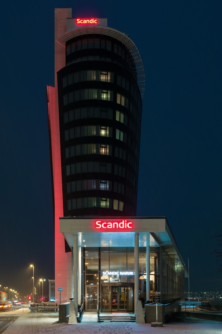 Scandic Narvik Tower at Night