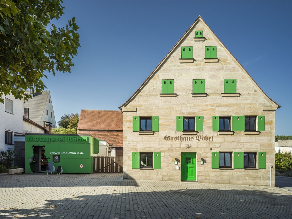 Bratwurst Hotel's Brick Building Exterior