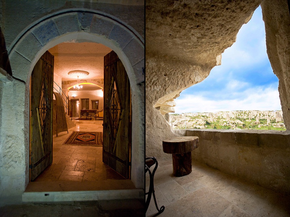 Entrance to the hotel and cave balcony