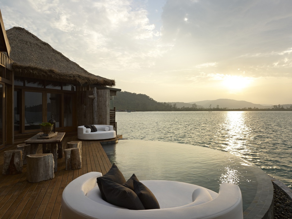 Bedroom over water deck at sunset