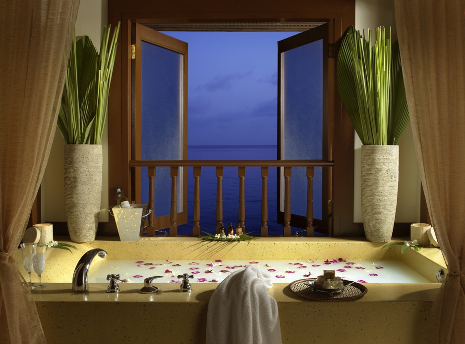 Bathroom with sea views