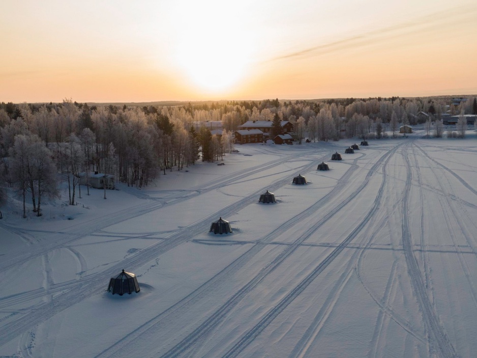 10 igloos at lake Ranua during winter