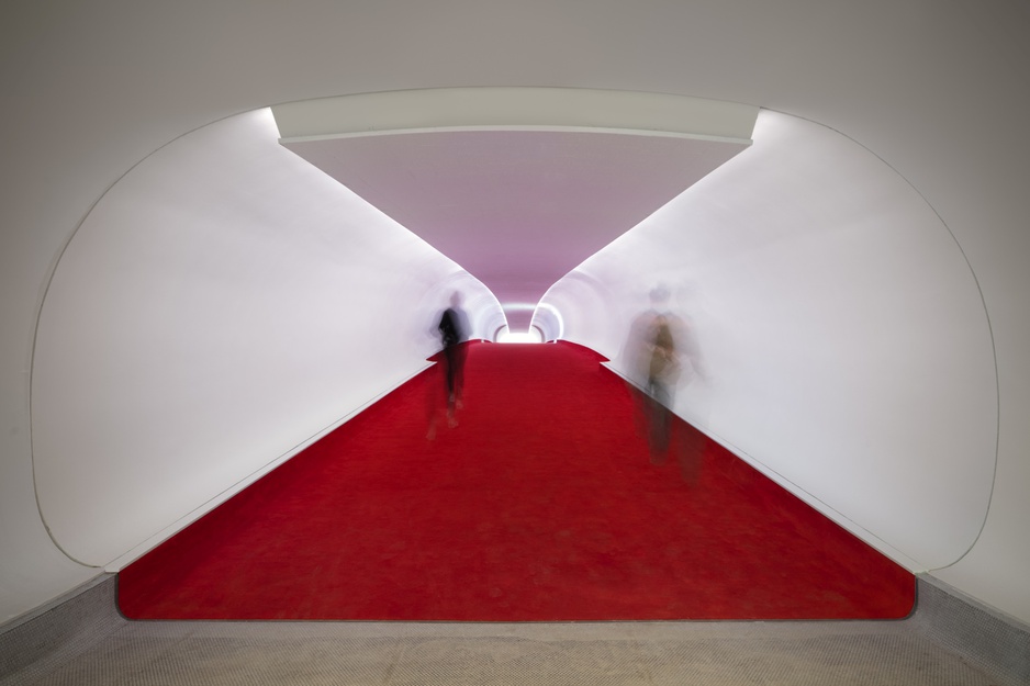 TWA Hotel's Signature White & Red Corridor