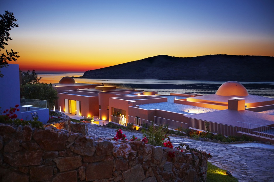 Domes of Elounda light up at night