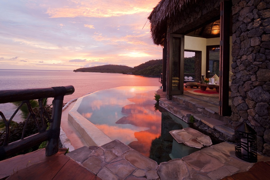 Laucala Island Resort Peninsula Villa pool in the evening