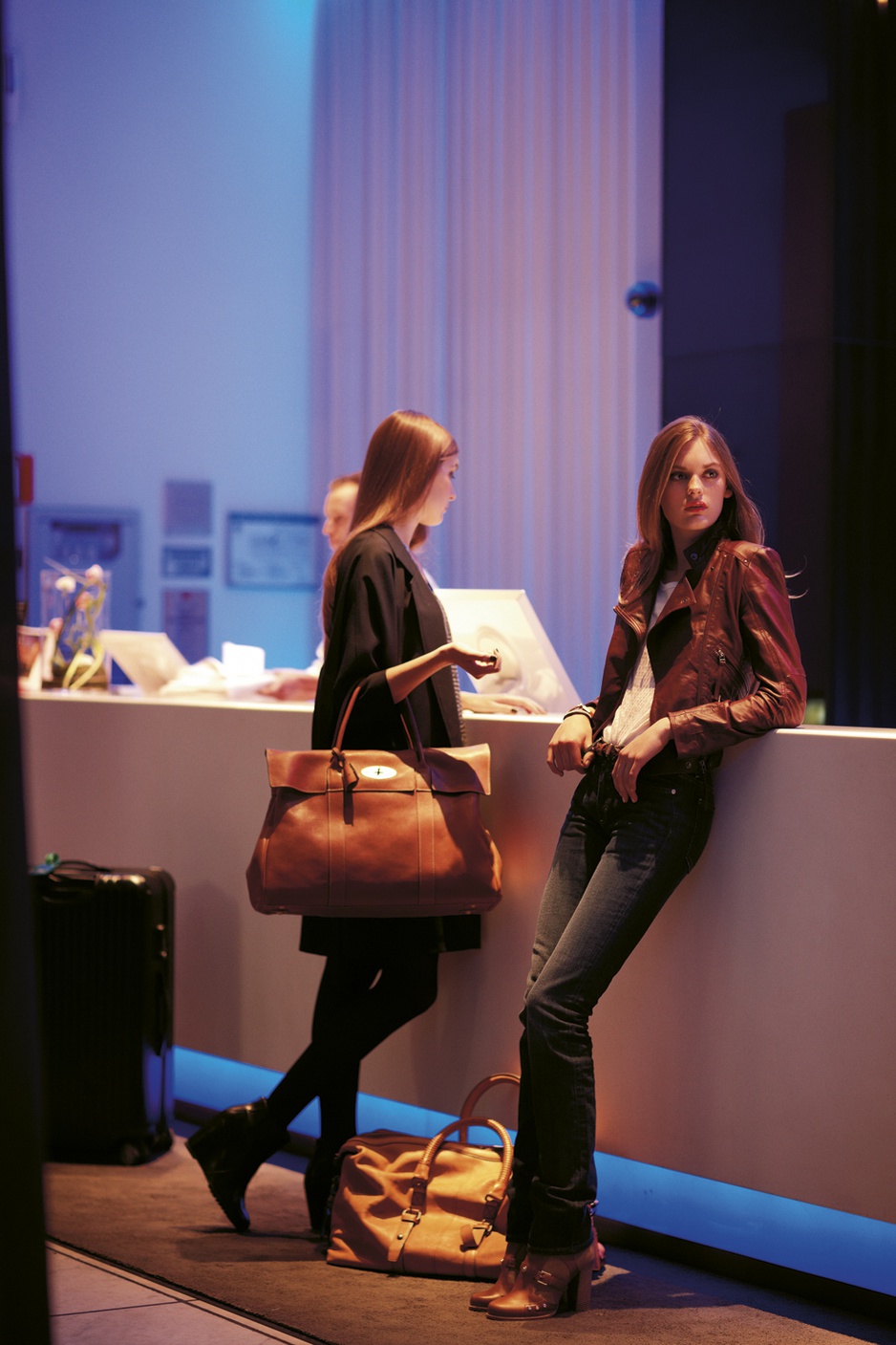 Two model girls waiting in lobby of the Nordic Light Hotel