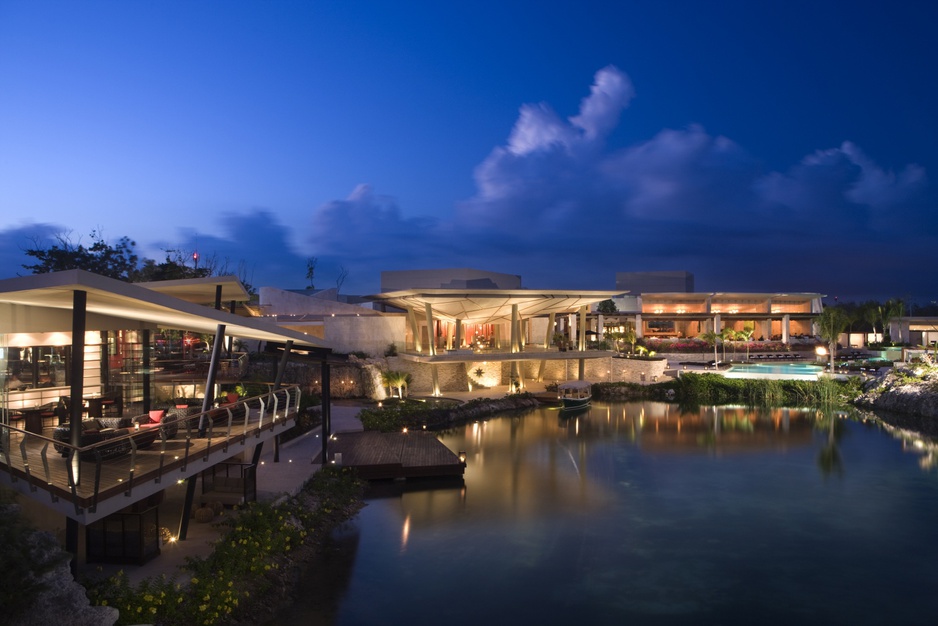 Rosewood Mayakoba resort at night