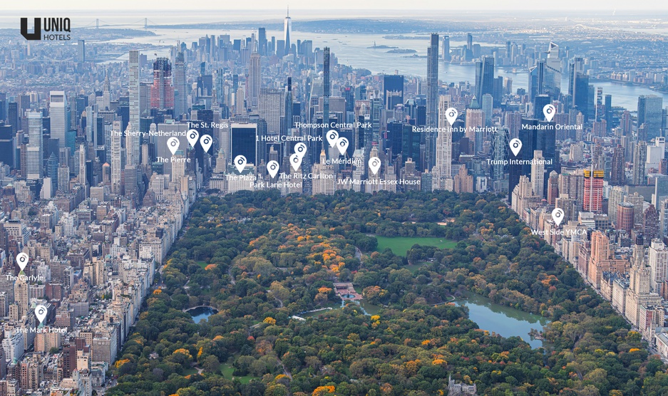 Central Park View Hotels Aerial Photo Overview with Location Pointers