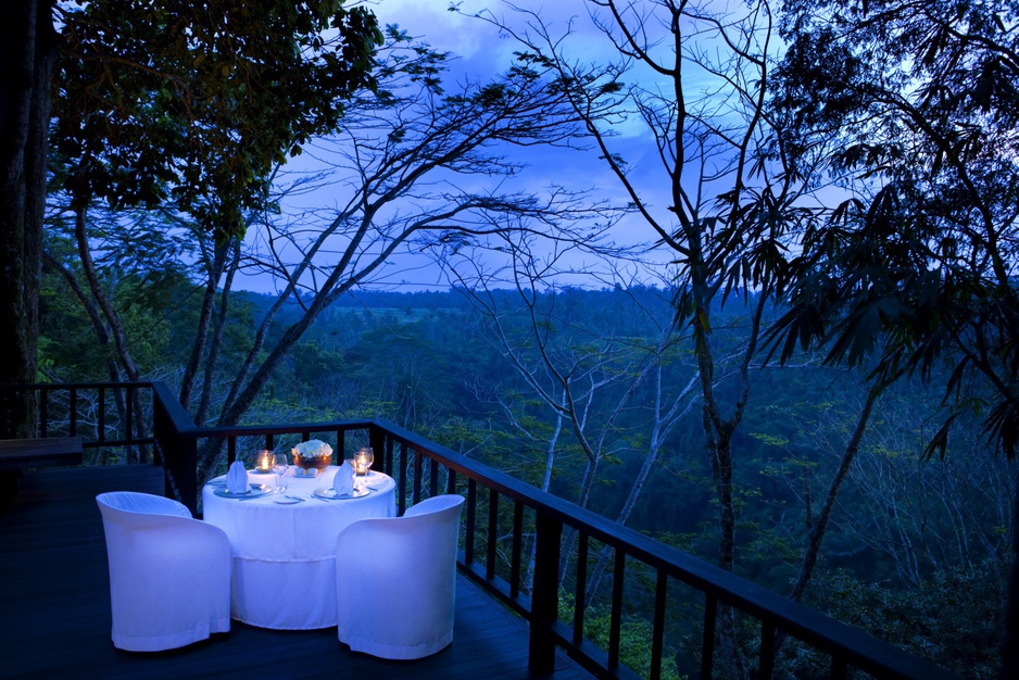 Intimate dining on the terrace with jungle views