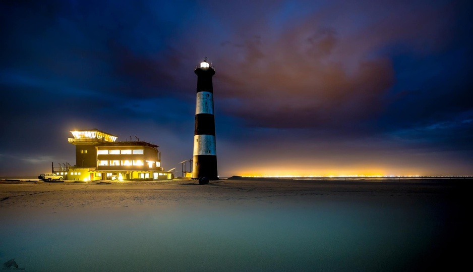 Pelican Point Lodge at night with beautiful colors