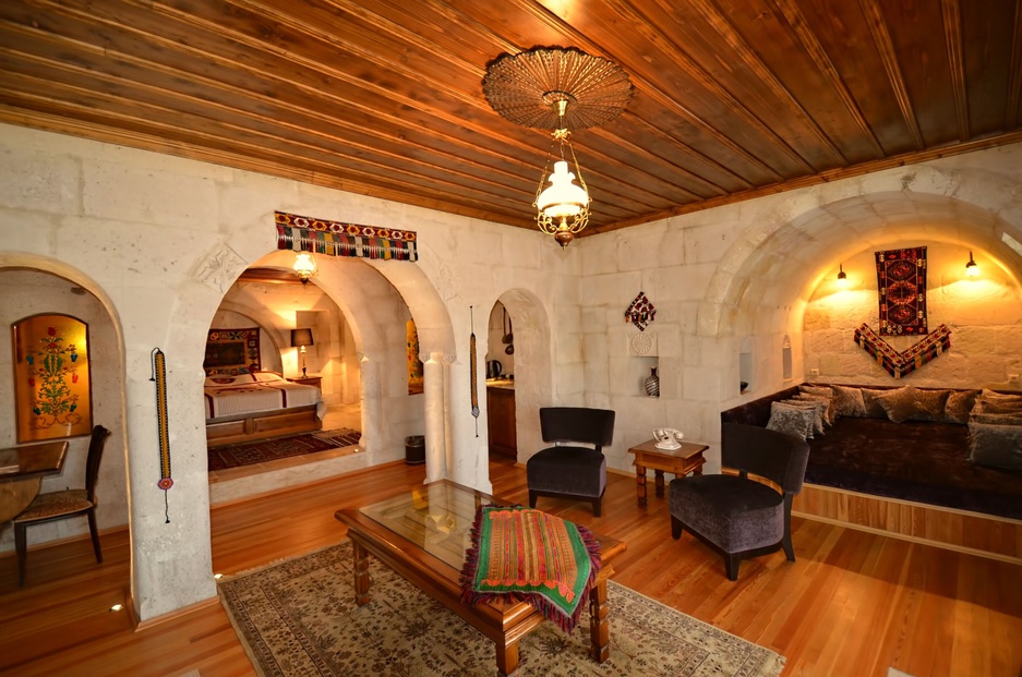 Cappadocia Cave Suites living room and bedroom