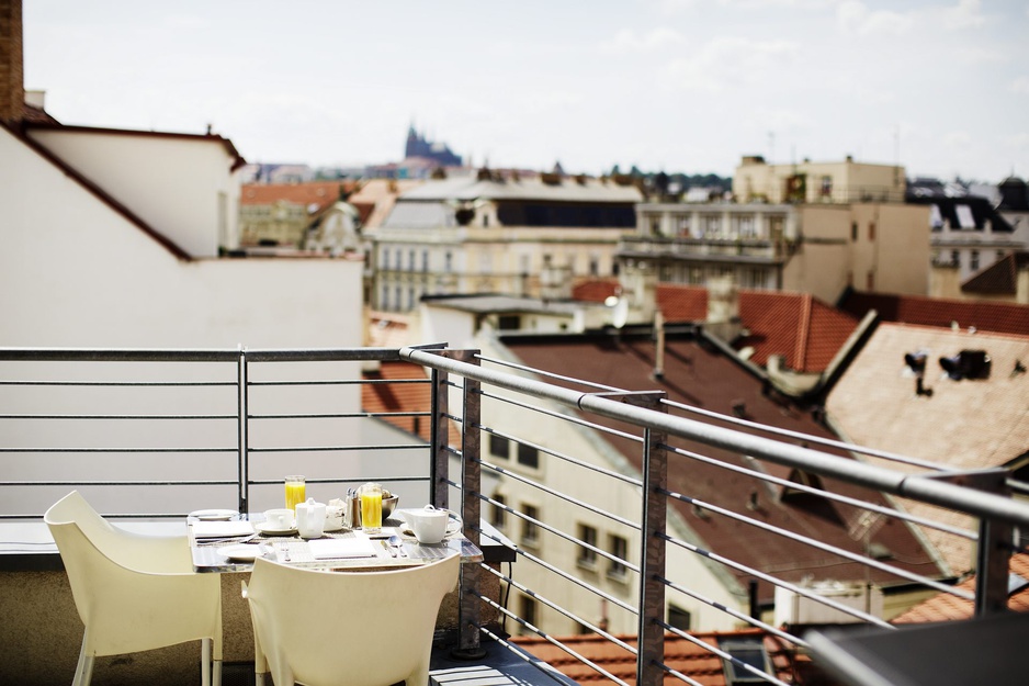 Hotel Josef terrace with Prague old town view