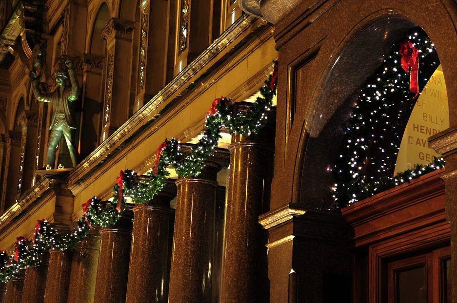 Hard Day’s Night Hotel building with Christmas decoration