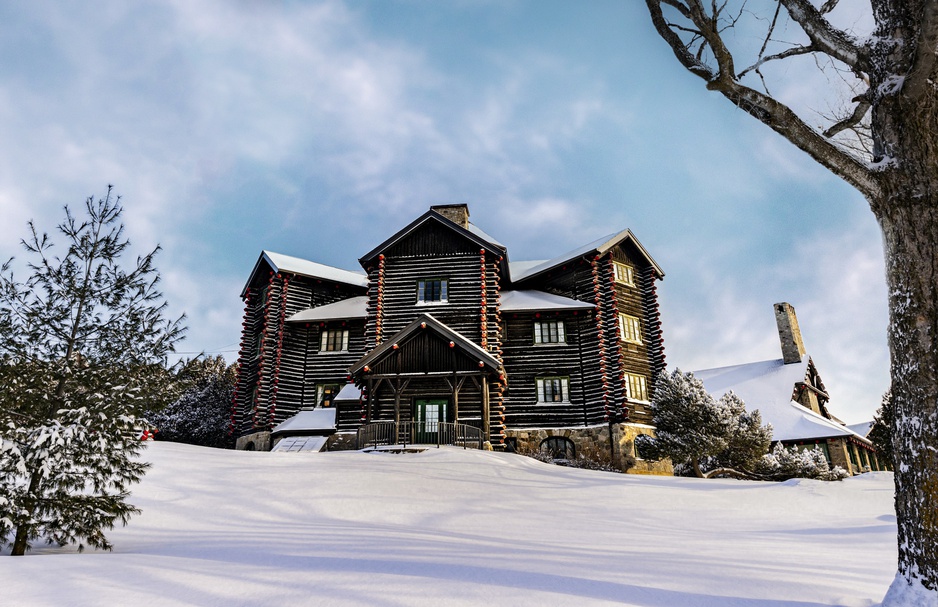 Fairmont Le Château Montebello Log Building During Winter