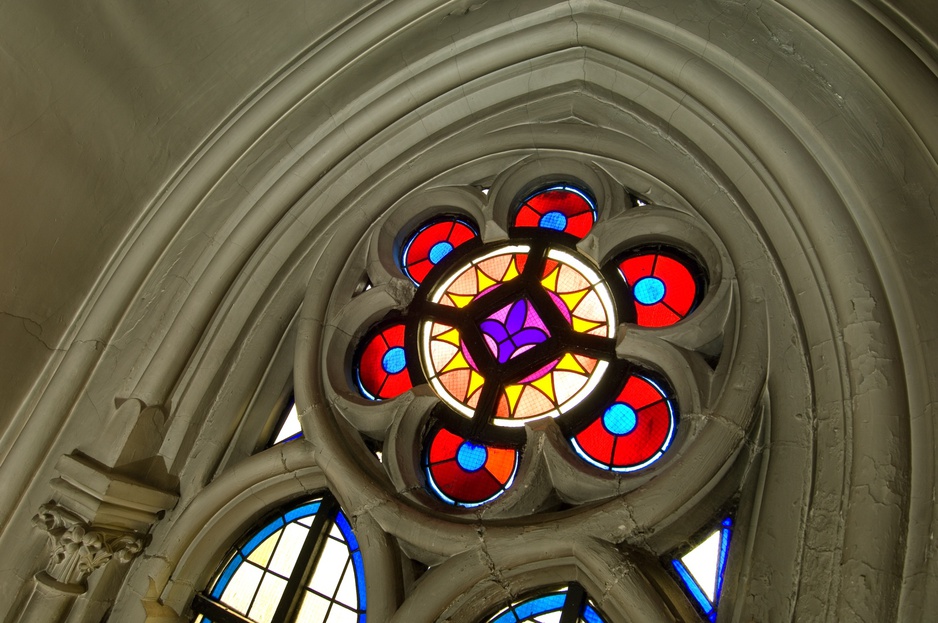 Stained glass in church hotel