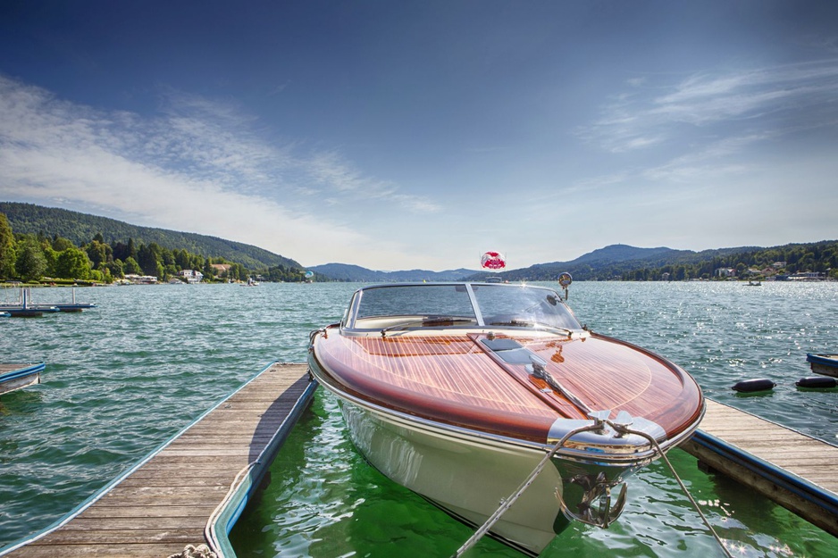 Posh boat parked at Lake Wörthersee