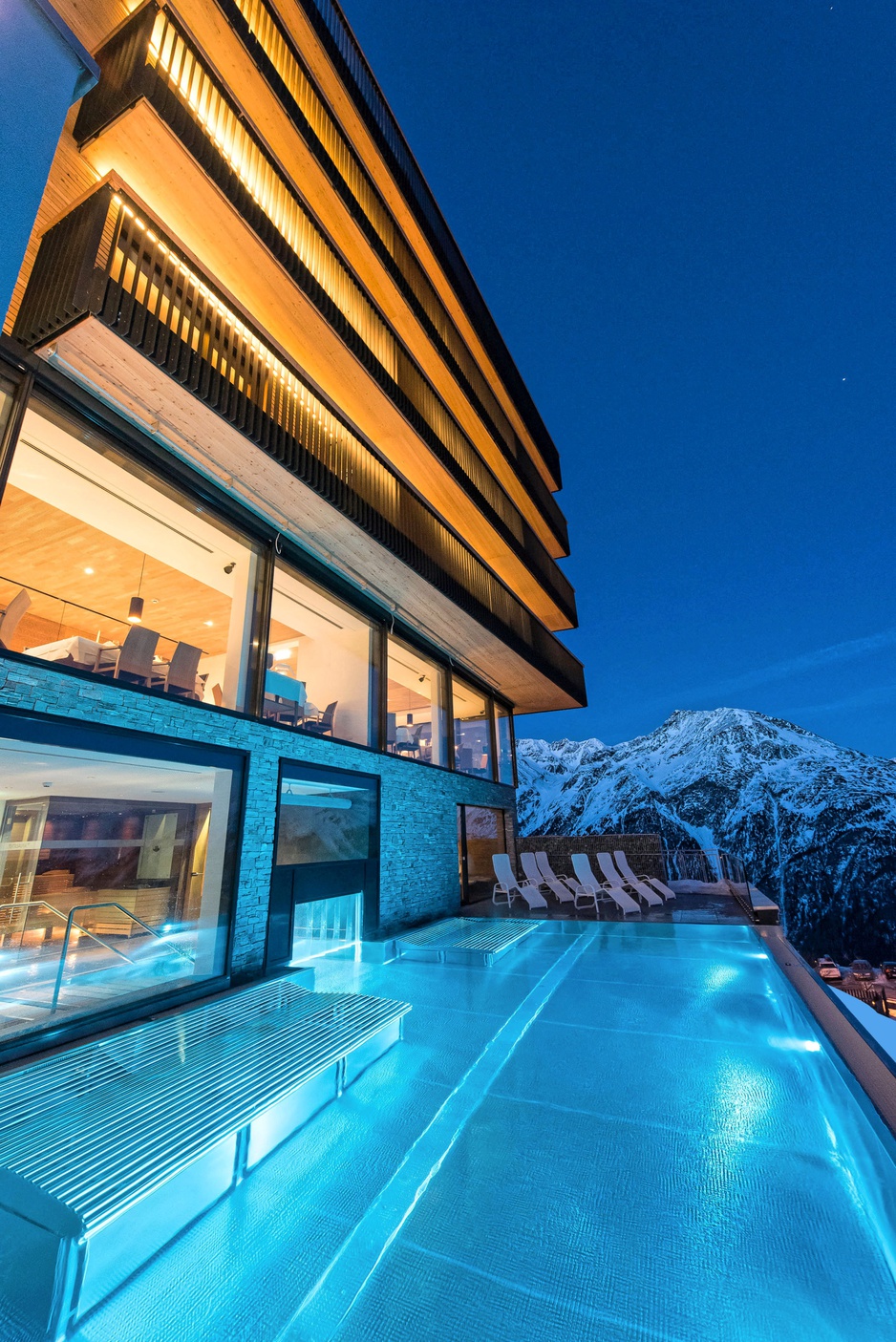 Hotel Schöne Aussicht with the outdoor pool at night