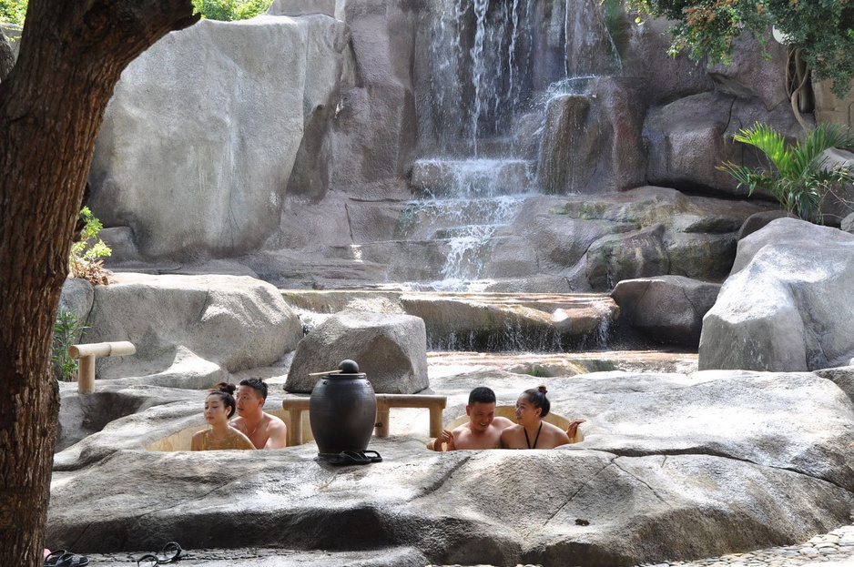 mineral mud pools and waterfalls