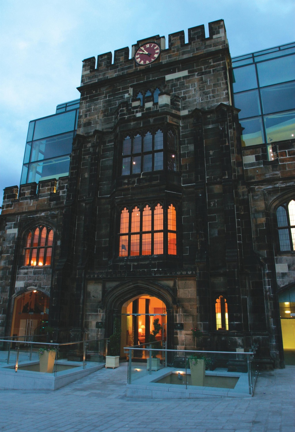 Clash of modern and old. The Glasshouse hotel facade