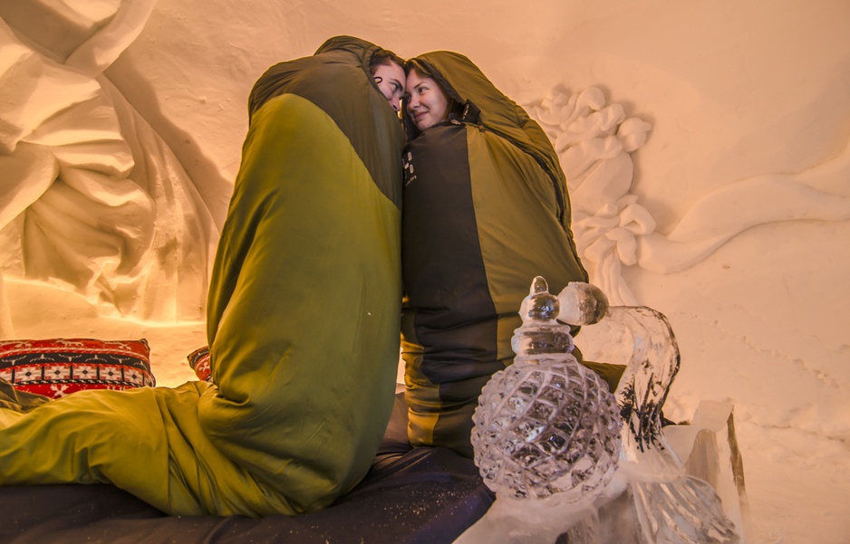 Couple having fun in the ice room