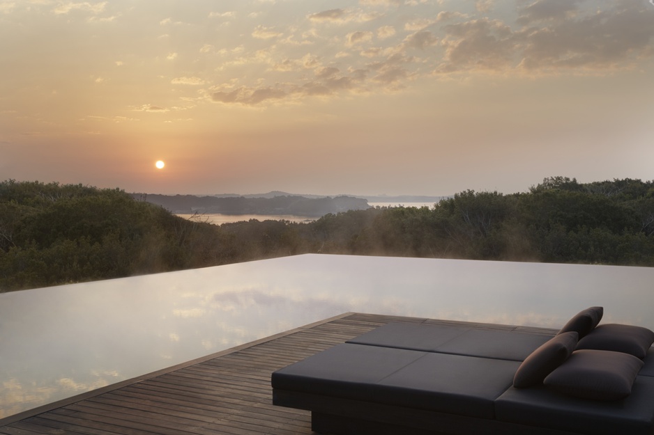 Amanemu main swimming pool sunset view