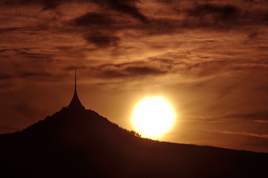 Hotel Ještěd in the sunset