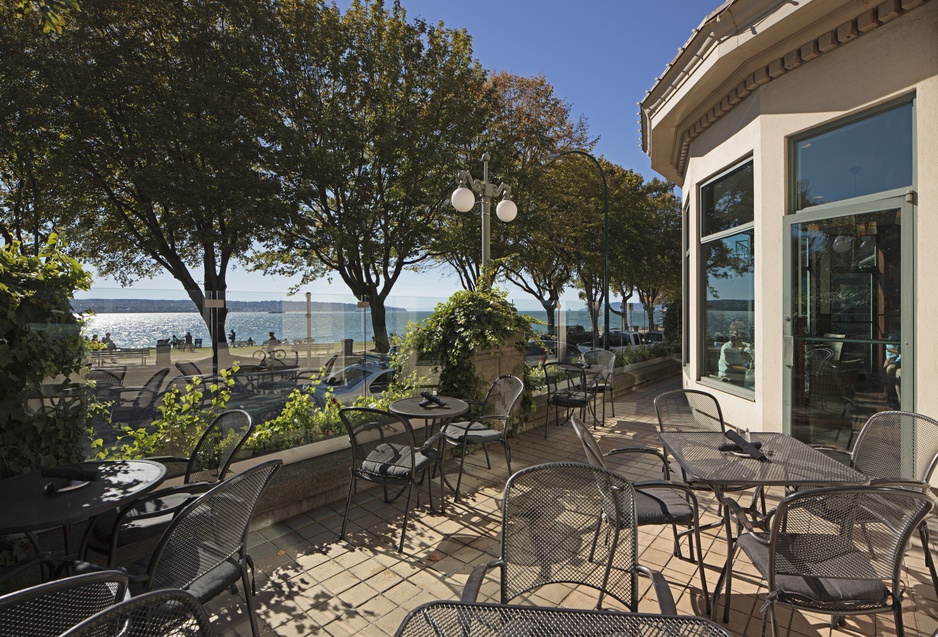 The Sylvia Hotel terrace with beach view