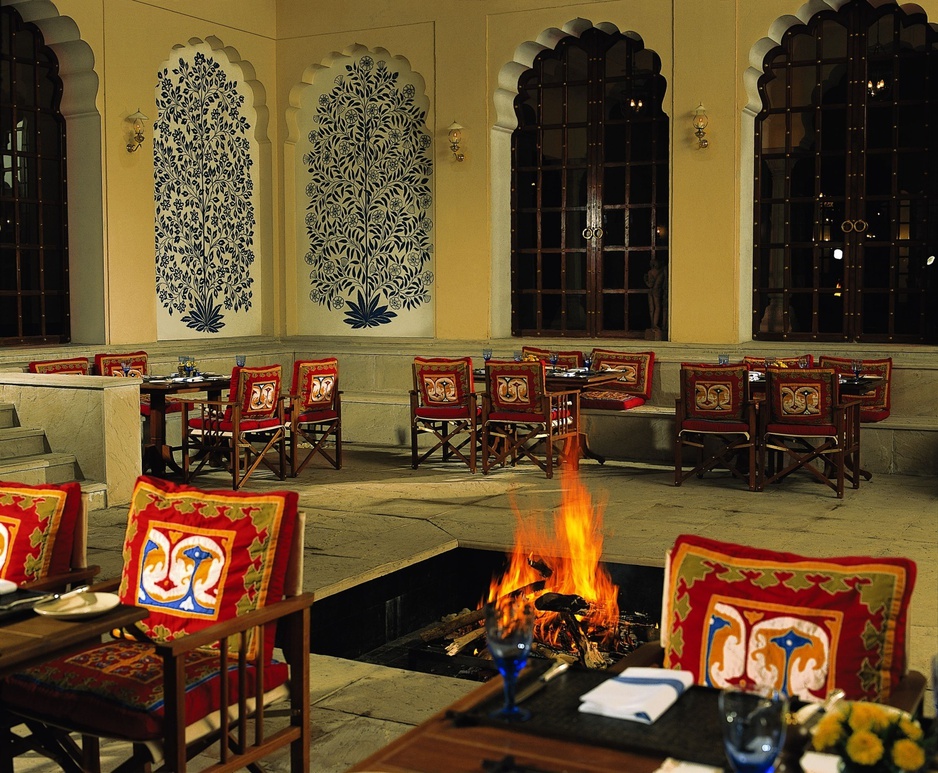 The Oberoi Vanyavilas terrace with fireplace