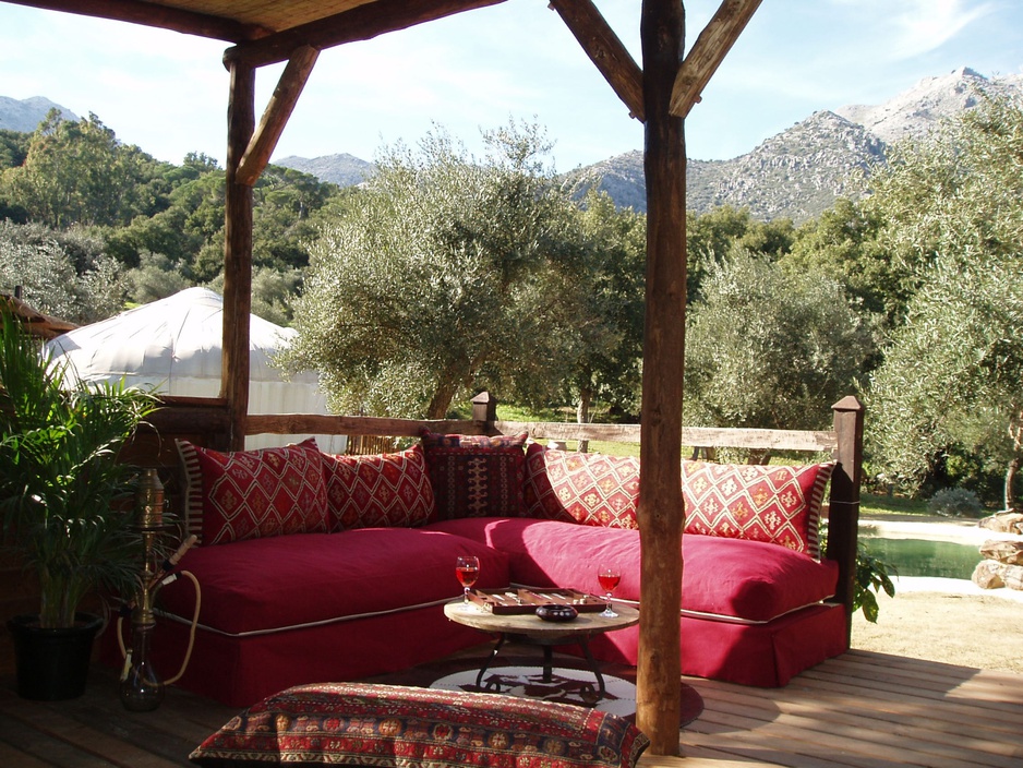 The Hoopoe Yurt Hotel pool pergola