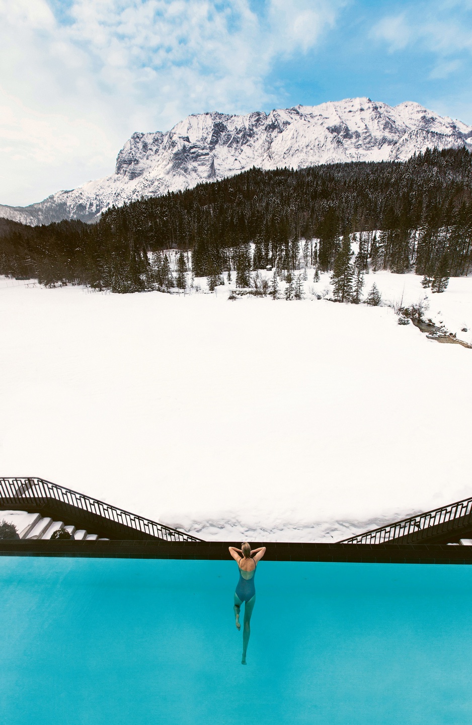 Schloss Elmau Retreat - Shantigiri Adult Spa Outdoor Pool with Alps Panorama