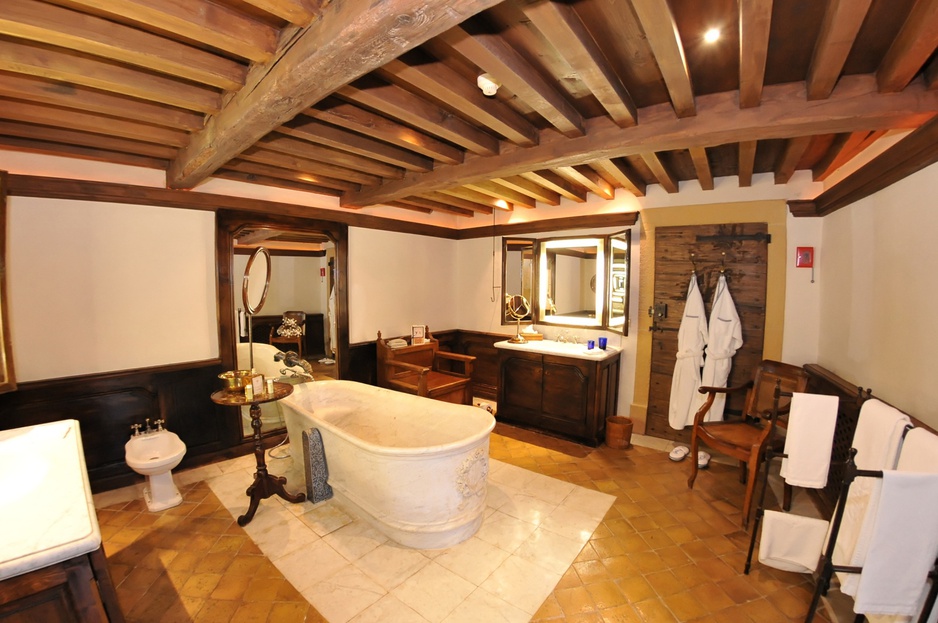 Wooden bathroom at Chateau de Bagnols