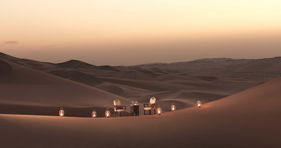 Sunset Dining Among Sand Dunes