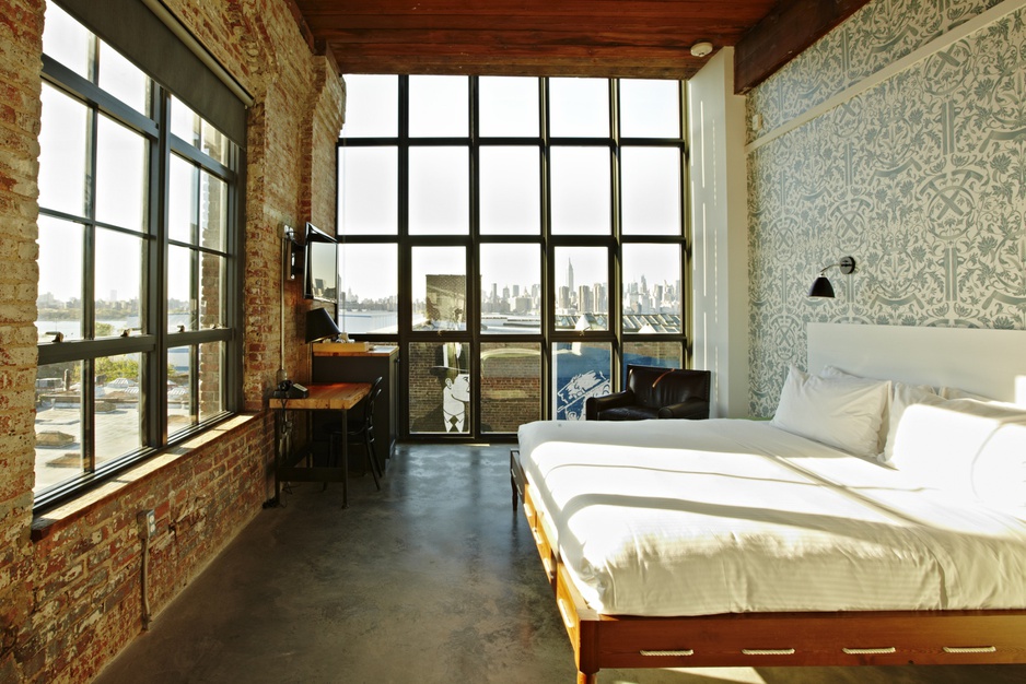 Wythe Hotel room with New York skyline panorama