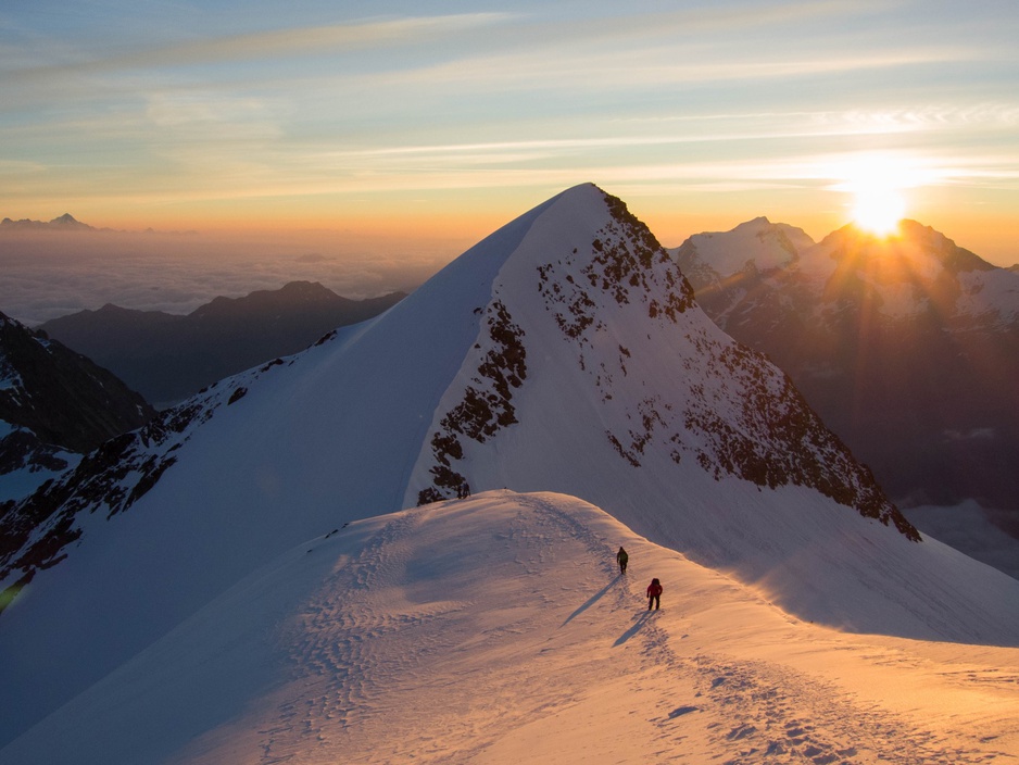 Sunset at the peak of the Alps mountain range