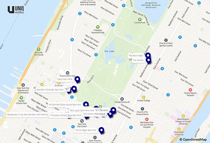 Central Park View Hotels Map