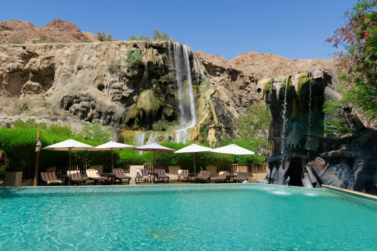 Main Hot Springs Resort And Spa Hotel In The Desert With A Waterfall