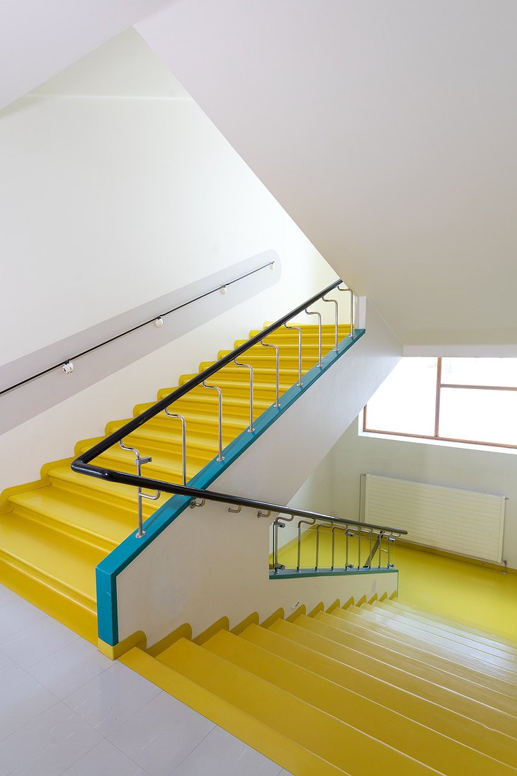 Paimio Sanatorium Vivid Yellow & Blue Staircase