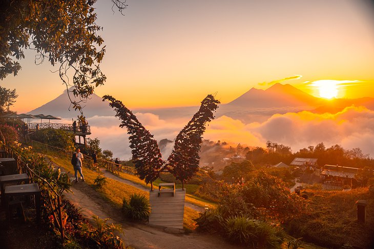 Hobbitenango Sunset View Over Antigua