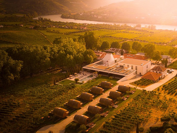 The Wine House Hotel at Quinta da Pacheca Aerial Photo with the Wine Barrel Rooms